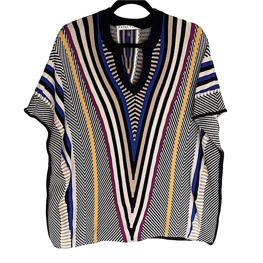TRINA Turk Stripe Cozamel Cotton Sweater Poncho Size XS/S - Picture 3 of 6